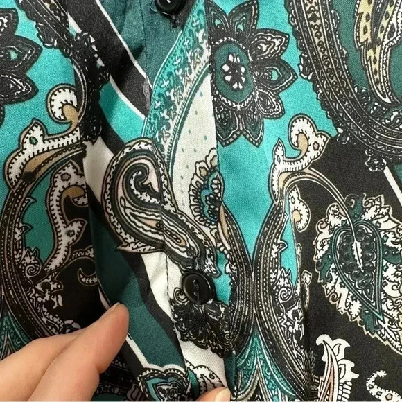 Brody Myles Blouse Collared Buttons Green/Blue/White Patterned Size Small - Picture 5 of 16
